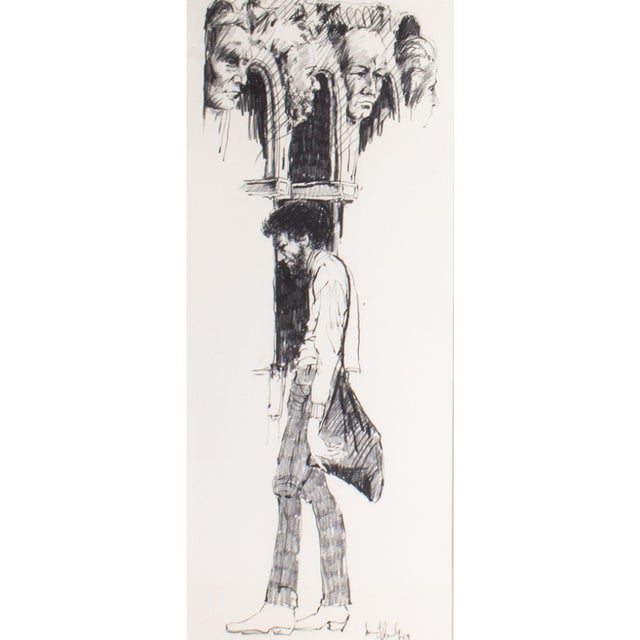 A 1969 charcoal drawing by the American artist James L. Bruch (1942-2023). This drawing depicts a tall slender figure...