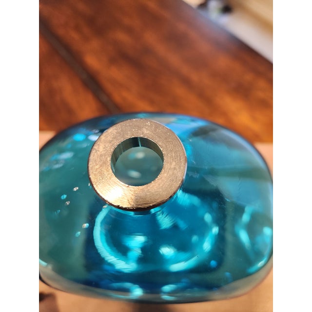 Mid-Century Modern Vintage Murano Fent Italy Blue Glass Sculpture Bottle - Signed Leo De Carlo for Oggetti For Sale - Image 3 of 10