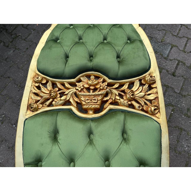 1980 Italian Baroque Gold Beech Green Velvet Bench - 1 Pc For Sale - Image 10 of 13