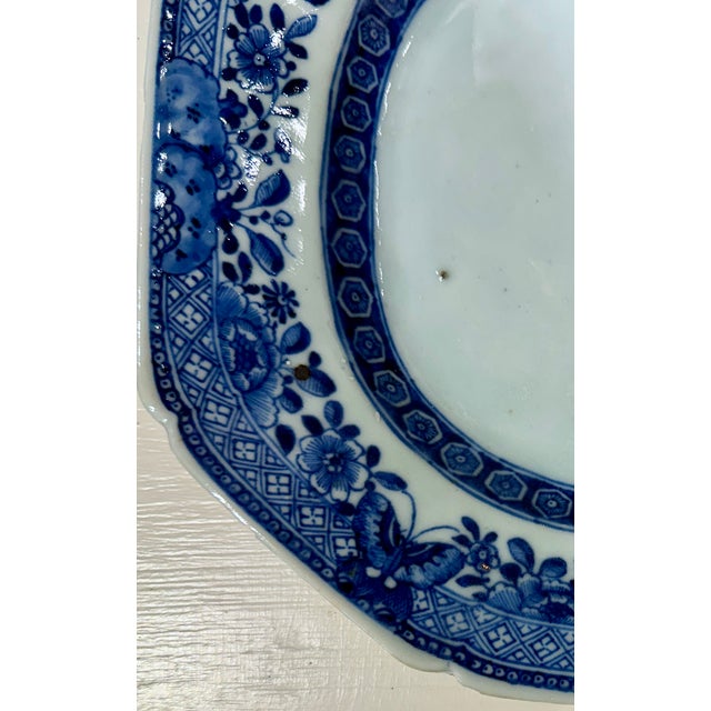 Blue Chinese Export Porcelain Shaped Dish, Blue and White With Flower Basket, Qing Dynasty, Circa 1800 For Sale - Image 8 of 17