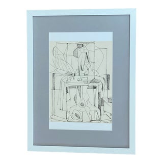 1950s Modernist Abstract Drawing, Framed For Sale