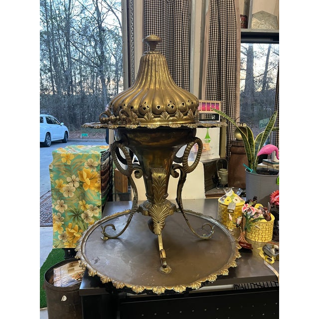 1970s Large Vintage Brass Detailed Samovar and Decorative Stand, Champagne Bucket, Bowl For Sale - Image 5 of 12