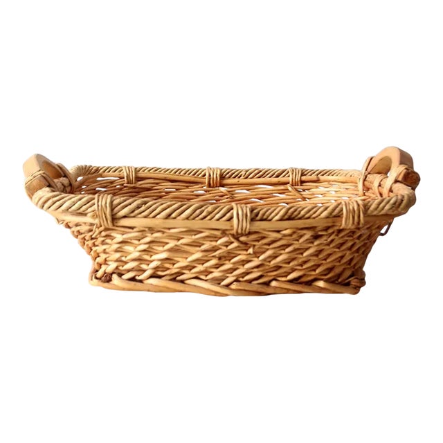 Vintage Woven Basket Tray For Sale