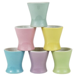 Mid-Century Pastel Daisy Porcelain Egg Cups from Lilien, Austria, 1950s, Set of 6 For Sale