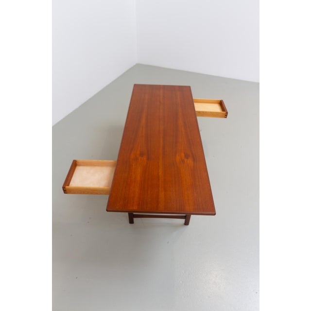 Danish modern teak coffee table with drawers and v-legs by e. W. Bach, 1960s. iconic scandinavian mid-century modern...