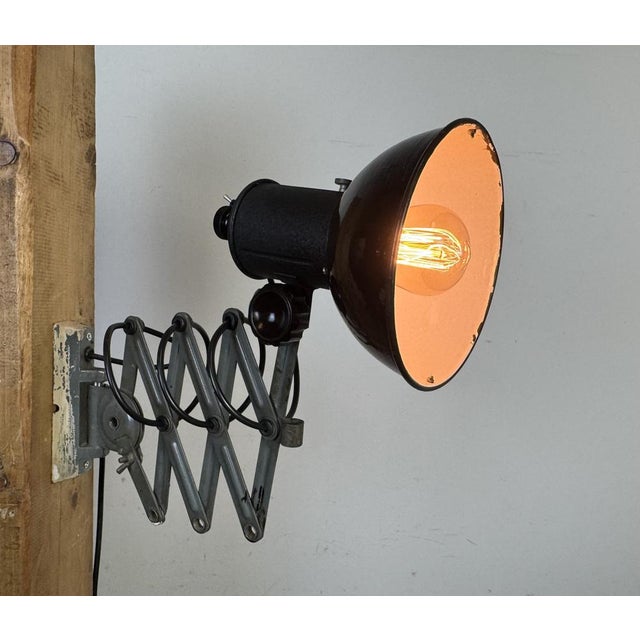Industrial Black Enamel Scissor Wall Lamp, 1950s For Sale - Image 18 of 18