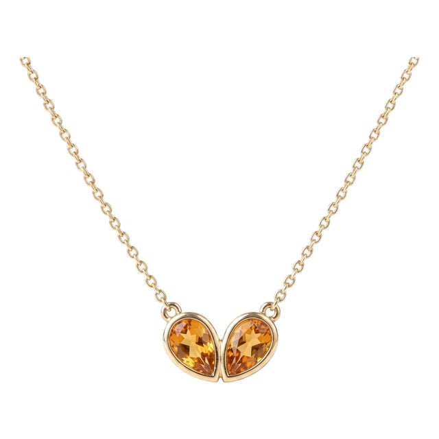 Natural Citrine Handmade Necklace • Twin Stone Gemstone Heart Necklace • November Birthstone Jewelry For Sale