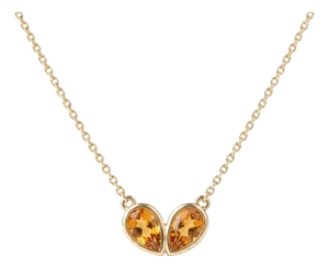 Natural Citrine Handmade Necklace • Twin Stone Gemstone Heart Necklace • November Birthstone Jewelry