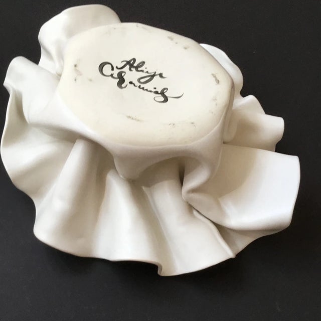 White White Bonnet Ruffled Organic Asymmetrical Handkerchief Bowl For Sale - Image 8 of 15