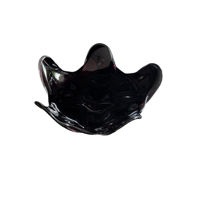 Mid 20th Century Mid 20th Century Josef Hospodka Chribska Glassworks, Czech Purple Flower Footed Glass Dish For Sale - Image 5 of 17