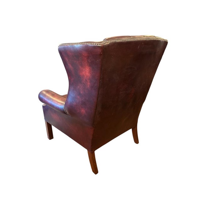Chesterfield Wingback Chair in Red Leather For Sale - Image 3 of 5