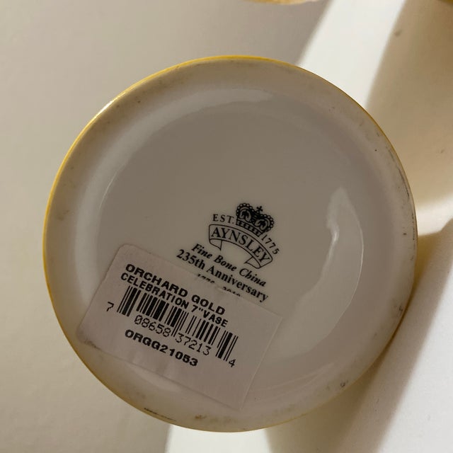 English 1960s Aynsley “Orchard Gold” Fine Bone China Vase and Footed Bowl For Sale - Image 3 of 4