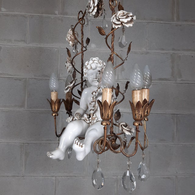 Antique Chandelier in Ceramic and Iron, 1950s For Sale - Image 9 of 18