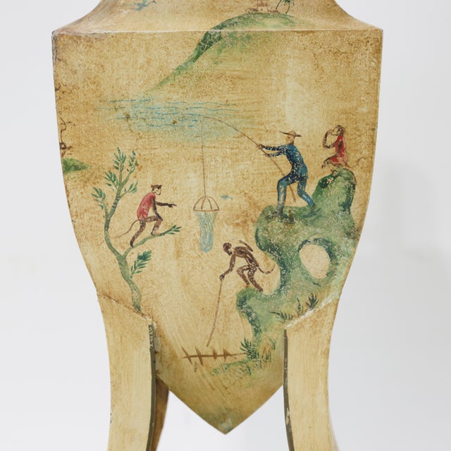 Vintage Chinoiserie Hand-Painted Table Lamp With Monkeys, Fishermen & Landscape Scene For Sale In New York - Image 6 of 12