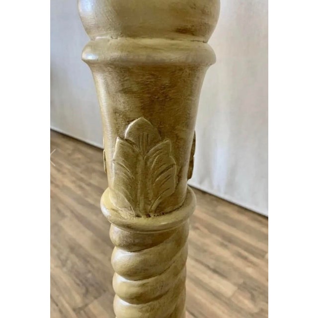 1980s Vintage Blond Painted Spiral Carved Wood Tall Plant Stand For Sale In Los Angeles - Image 6 of 7
