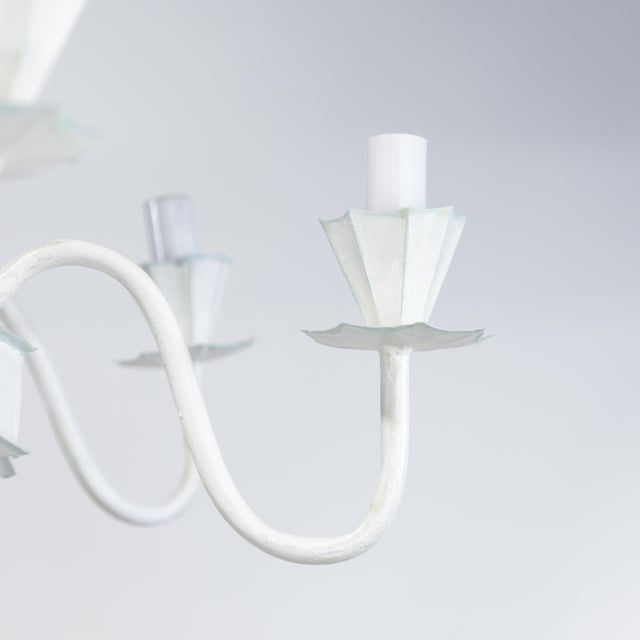 White Vintage Handmade White and Light Blue Iron 8-Light Pendant Chandelier For Sale - Image 8 of 13