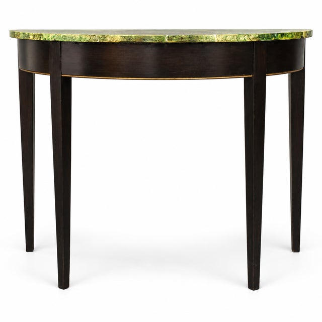 Mid-Century Italian Demilune Faux Marble Black & Lacquer Console Table ...