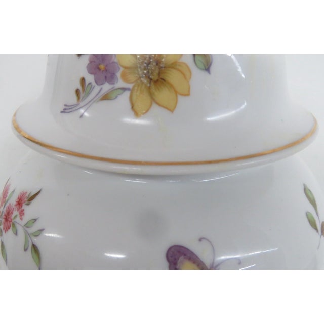Ceramic Andrea by Sadek White Lidded Porcelain Ginger Jar With Flowers Butterflies 5013b For Sale - Image 7 of 17
