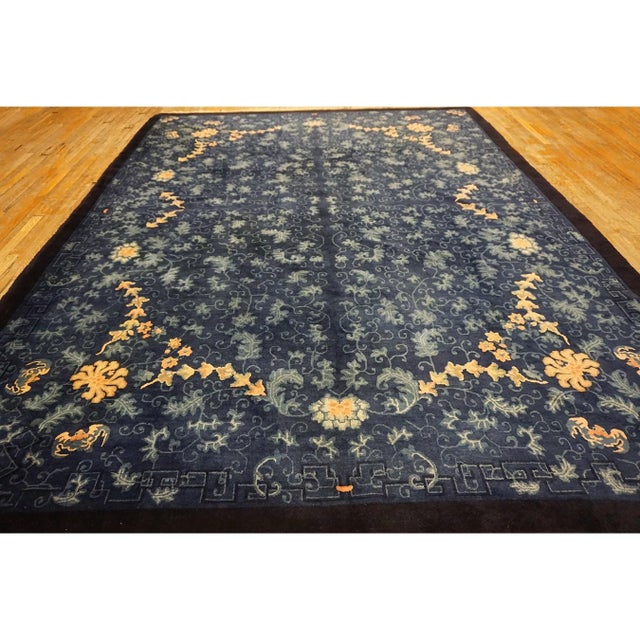 Blue Room Size Knotted Rectangle Chinese - Peking 1920s Antique Wool Rug, Circa Date: 1920s. This exceptional example of...
