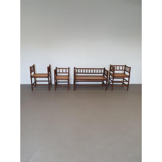 Brown Bobbin Bench and Chairs, Set of 4 For Sale - Image 8 of 14