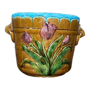 19th Century French Majolica Tulip Cache Pot