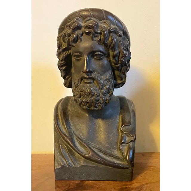 Antique 19th Century Grand Tour Classical Bronzed Library Bust or Sculpture of Asclepius, Greco-Roman God of Medicine & Patron of Doctors For Sale - Image 16 of 17