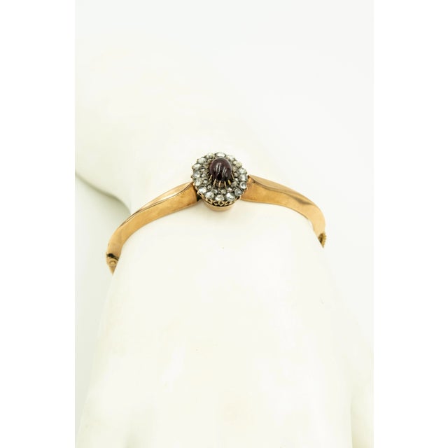 Gold Antique Victorian Garnet Rose Cut Diamond Gold Bangle Bracelet For Sale - Image 8 of 8