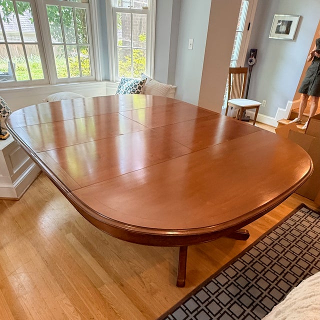 Grange Expanding Pedestal Dining Table Beautiful and so incredibly versatile. Two self storing leaves take this French...