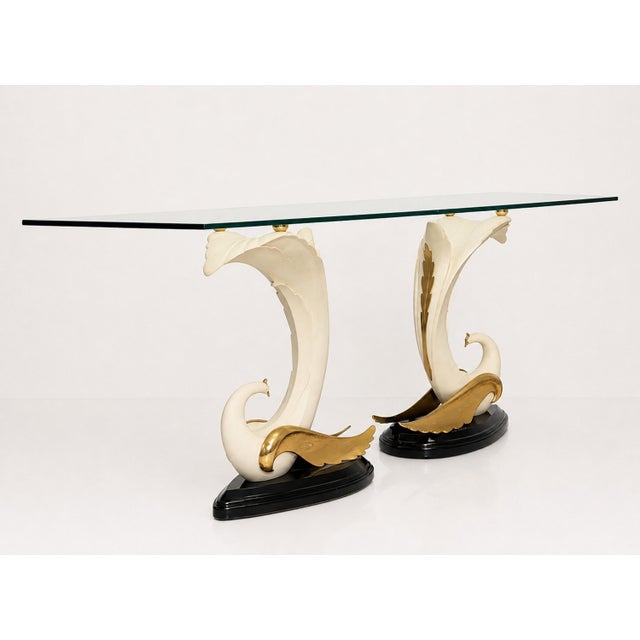 1980s 1980s San Sen, Brass & Glass Swan Console Table for Art House Jofral Spain, Labeled For Sale - Image 5 of 18