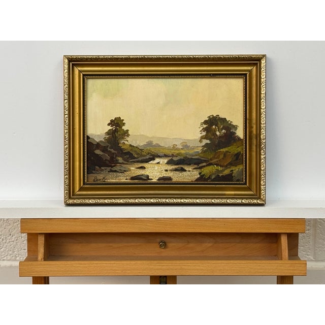 Green Vintage River Landscape Oil in English Countryside - 20th Century British Art 1973 For Sale - Image 8 of 14
