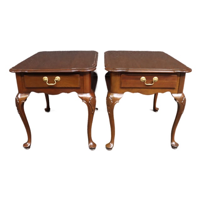 Ethan Allen Queen Anne Cherry Side Tables – Pair For Sale