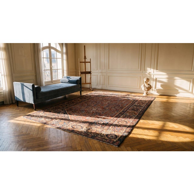 1920s Red Medallion Antique Persian Malayer Rug 4'3" X 6'2" Handknotted Wool Carpet For Sale - Image 15 of 16