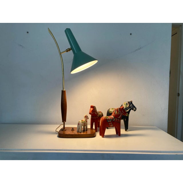 Mid-Century Modern Table Lamp, Brass, Walnut, 1950s For Sale In Miami - Image 6 of 12