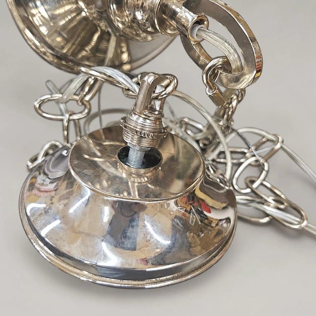 Metal Art Deco Skyscraper Milk Glass Pendant Light, Large 22" Hardwired Ceiling Fixture New Wiring For Sale - Image 7 of 16