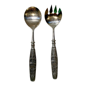 Vintage Konge Tinn Hardanger Sylvplett Norwegian Pewter Serving Utensils Salad Spoon and Fork Set