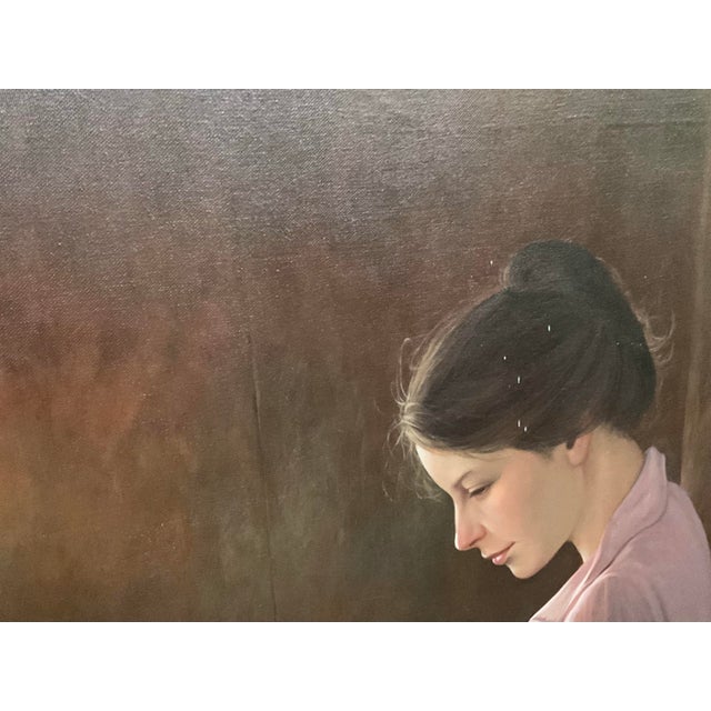 Late 20th Century Original Oil on Canvas Portrait Painting Signed by Artist - Unframed For Sale - Image 4 of 12
