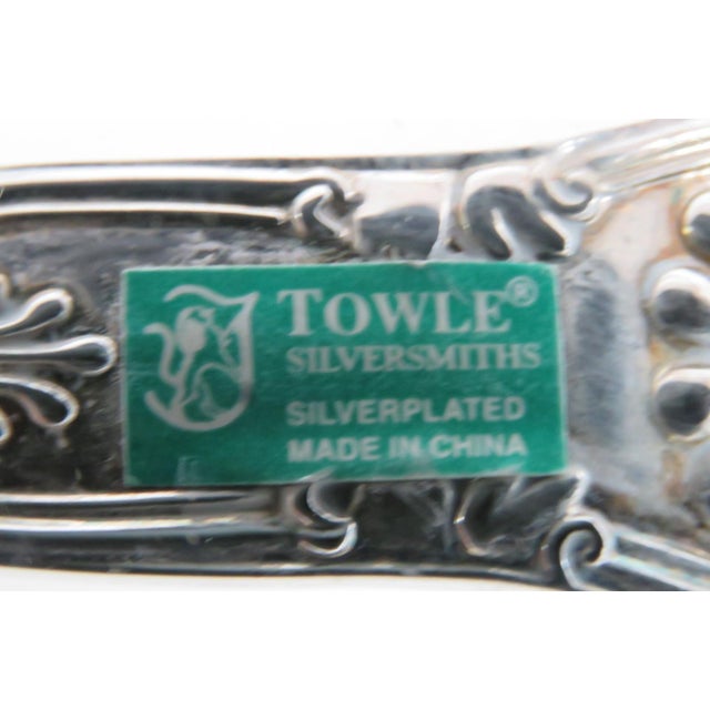 Towle Silversmiths Mid 20th Century Towle Silversmiths Silverplated Large Serving Spoon Scrollwork Shell Motif For Sale - Image 4 of 8