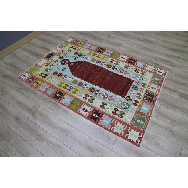 Mid-Century Modern 1980s Tribal Red Hand Knotted Kilim Rug For Sale - Image 3 of 11