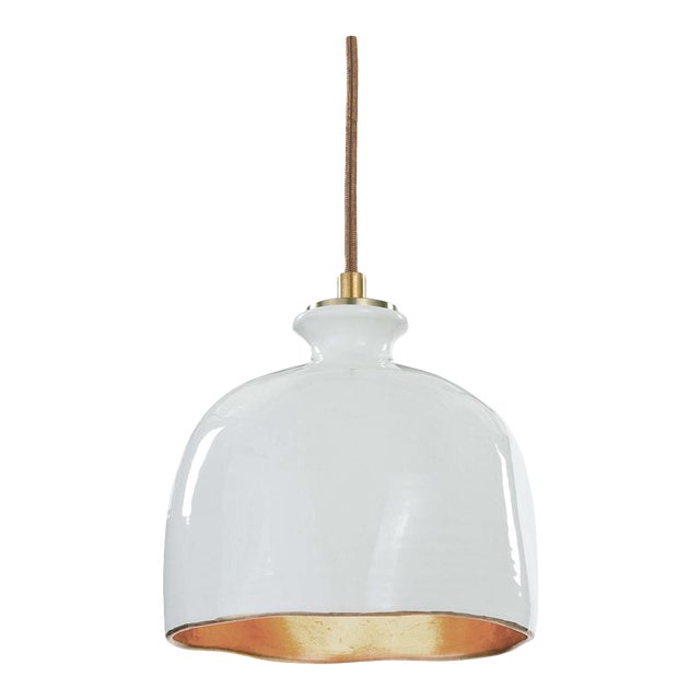 Regina Andrew Bianca Ceramic Pendant in Gloss White and Gold For Sale