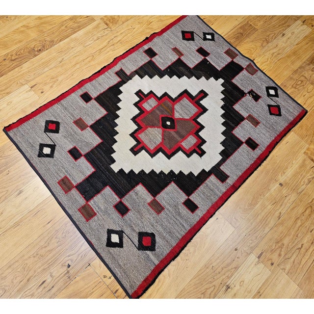 1900 - 1909 Vintage Native American Navajo Rug, Wool & Cotton, Geometric Medallion Design, 3x4 For Sale - Image 5 of 14