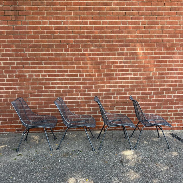 Russell Woodard Mid 20th Century Russell Woodard Syle Sculptura Wire Patio Dining Set With Slate Top Table For Sale - Image 4 of 12