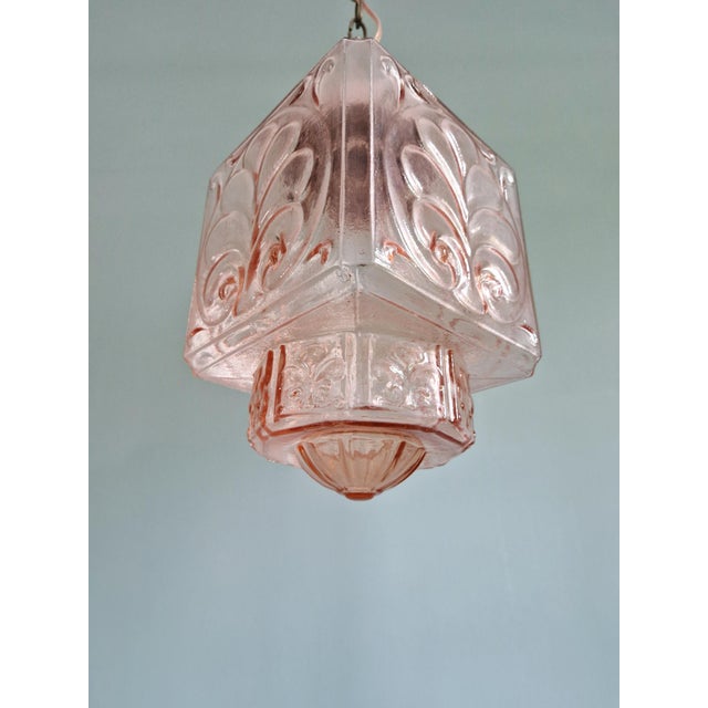 Art Deco Pale Pink Glass Pendant Light, 1930s For Sale - Image 9 of 14