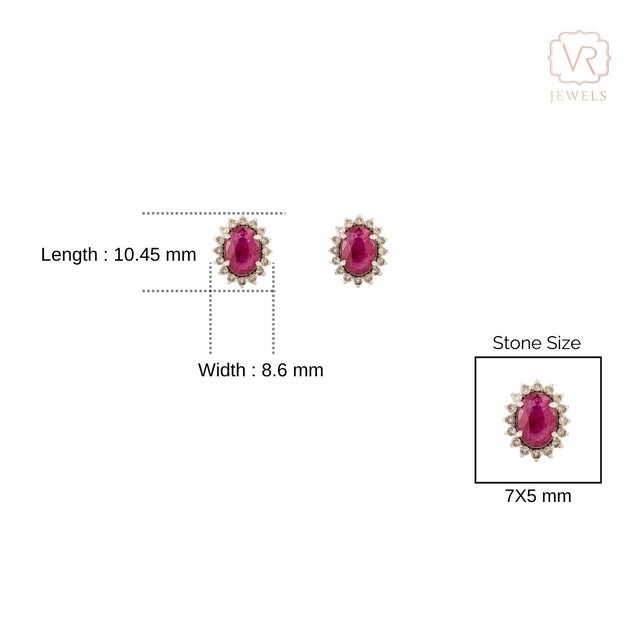 Ruby Red Natural 1.45 Carat Ruby Solitaire Halo Diamond Stud Earrings in 18k Solid Gold- 2 Pieces For Sale - Image 8 of 11