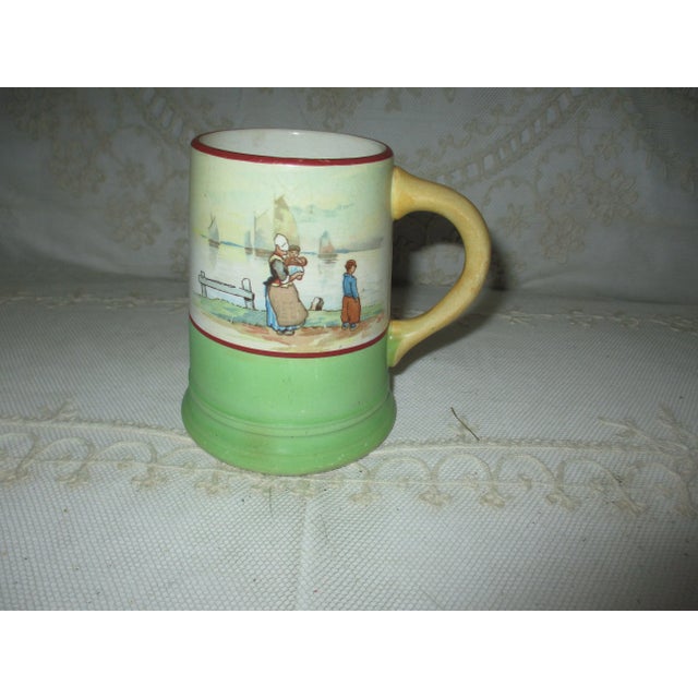 This is a Gorgeous! Antique La Francaise Porcelain Yellow & Green 4.5" Mug w/ Dutch Scene in Nice Antique Condition with...