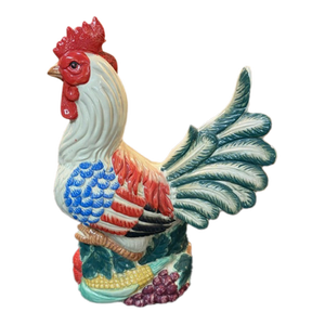 Large Vintage Majolica Style Ceramic Rooster Figurine