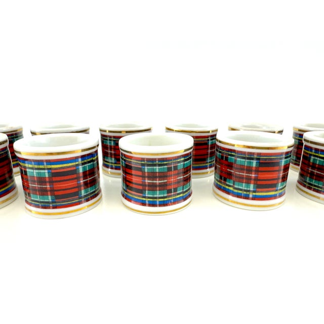 Vintage Porcelain Tartan Plaid & Gold Napkin Rings, Set of 11 For Sale - Image 4 of 8