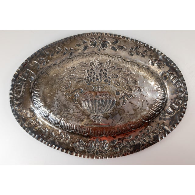 19th Century Spanish Silver Repousse Tray With Floral Design, Madrid Hallmarks For Sale - Image 9 of 12