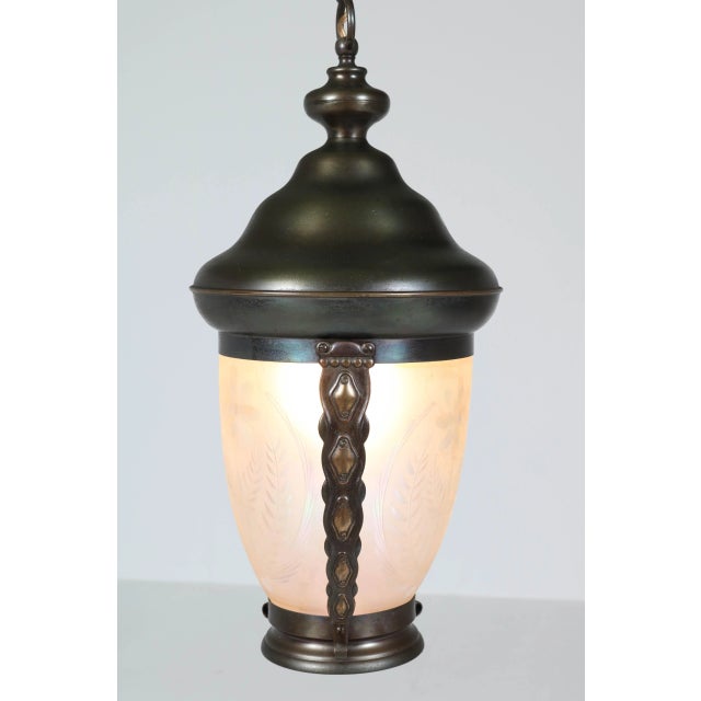 Art Nouveau Dutch Brass & Glass Pendant Lamp, 1900s For Sale - Image 5 of 14