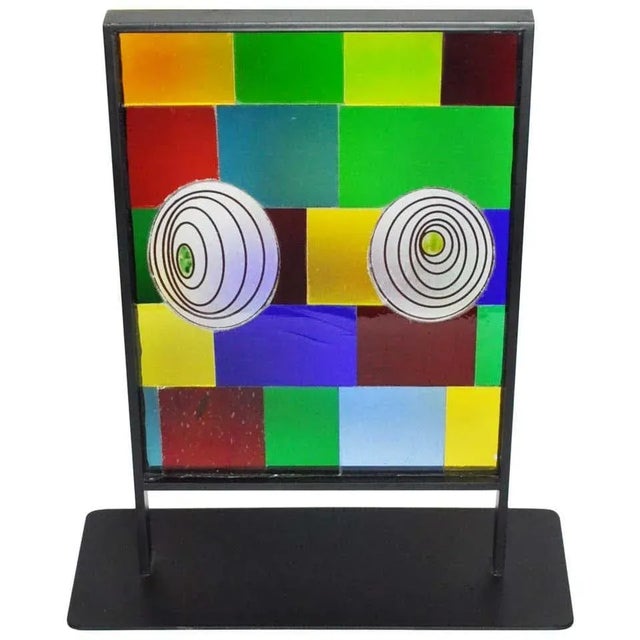Peter Stuhr, Abstract Geometric Chameleon Sculpture, 2005, Steel & Stained Glass For Sale - Image 8 of 9