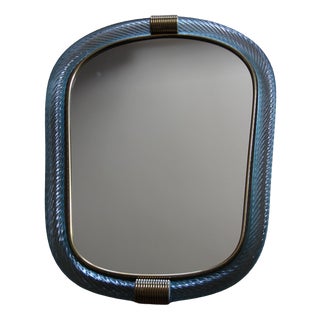 Twisted Sky Blue Murano Glass Mirror, 2000s For Sale